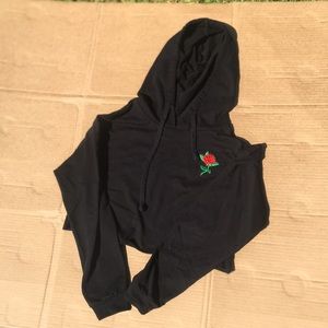 Women’s cropped black rose hoodie